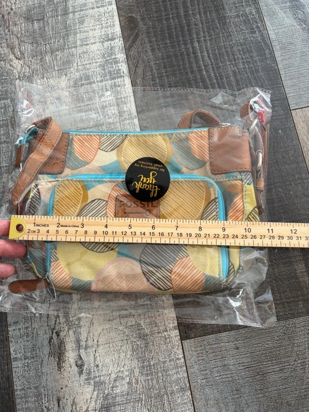 Fossil Colorful Geometric Print Canvas & Leather Crossbody Bag